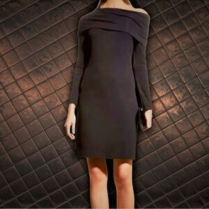 NWT Alberta Ferretti Black ‘One-Shoulder Foldover Cowl Neck Knit Dress’ Size 8